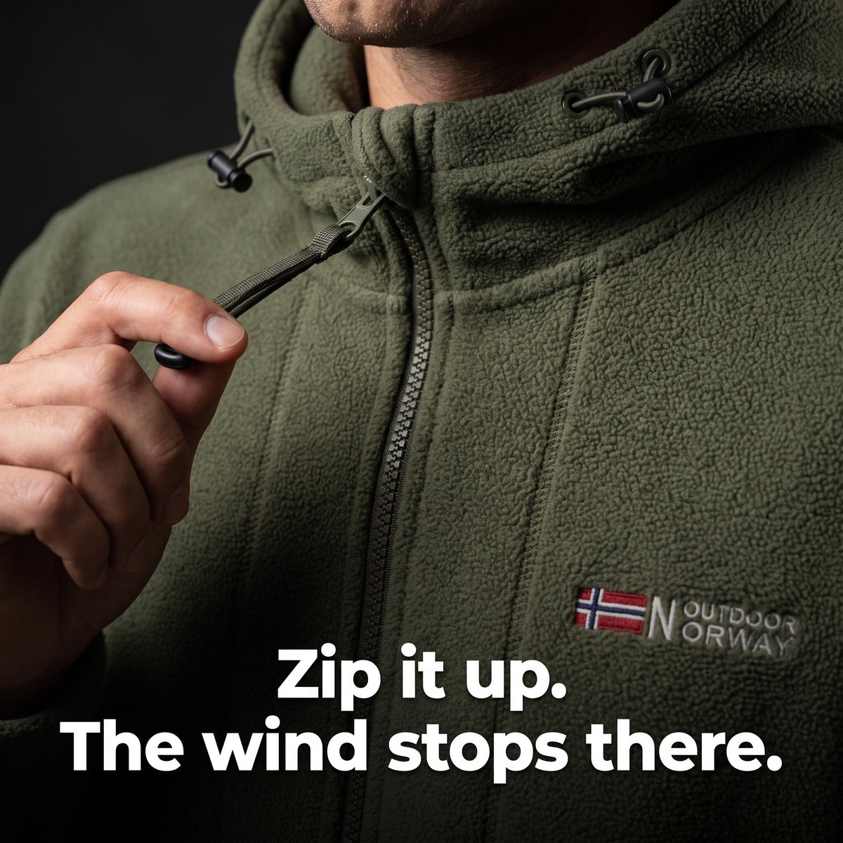 Men's Windproof Hooded Fleece Jacket with Zip Pockets