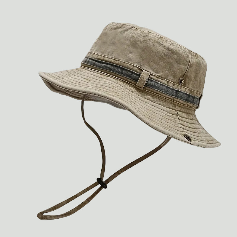Men's Wide Brim Packable Cotton Boonie Hat with Chin Strap