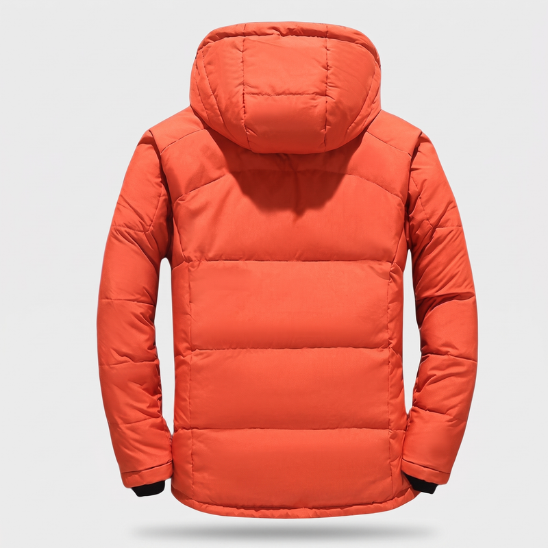 Men's Down Puffer Jacket with Detachable Hood and Multi Zip Pockets