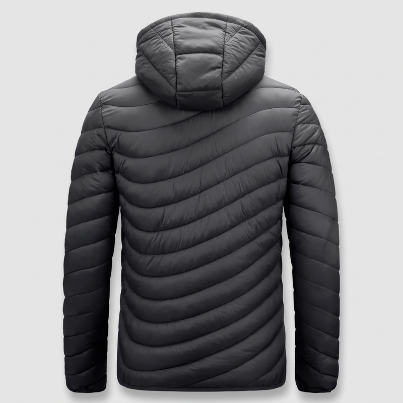 Men's Hooded Wave Quilted Padded Puffer Jacket with Zip Pockets