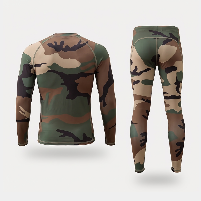 Men's Camo Base Layer Set With Long Sleeve Top And Full Length Leggings