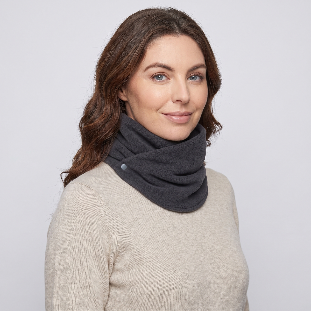 Women's Fleece Neck Warmer Snood with Popper Fastening