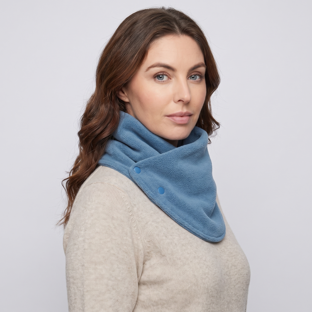 Women's Fleece Neck Warmer Snood with Popper Fastening