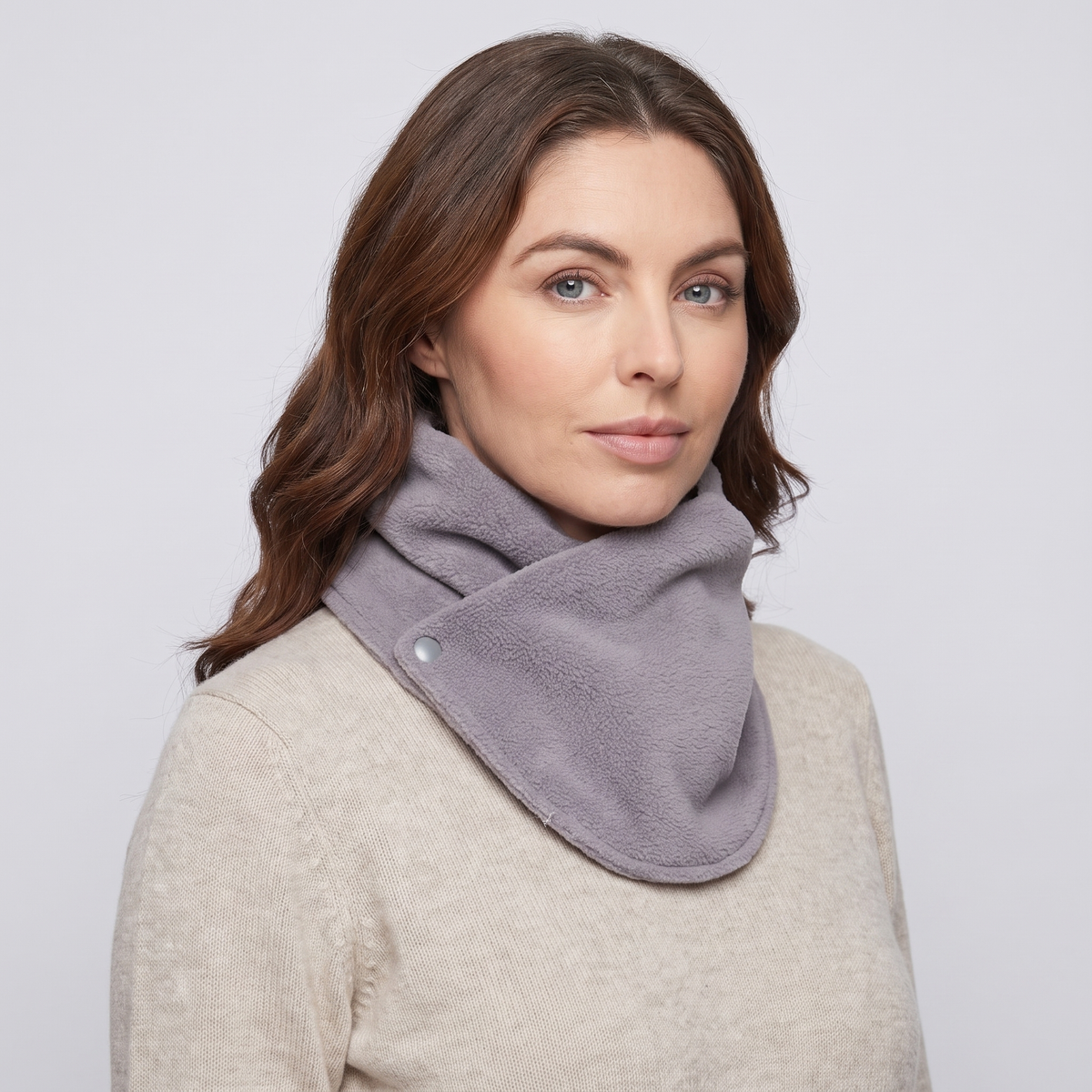 Women's Fleece Neck Warmer Snood with Popper Fastening