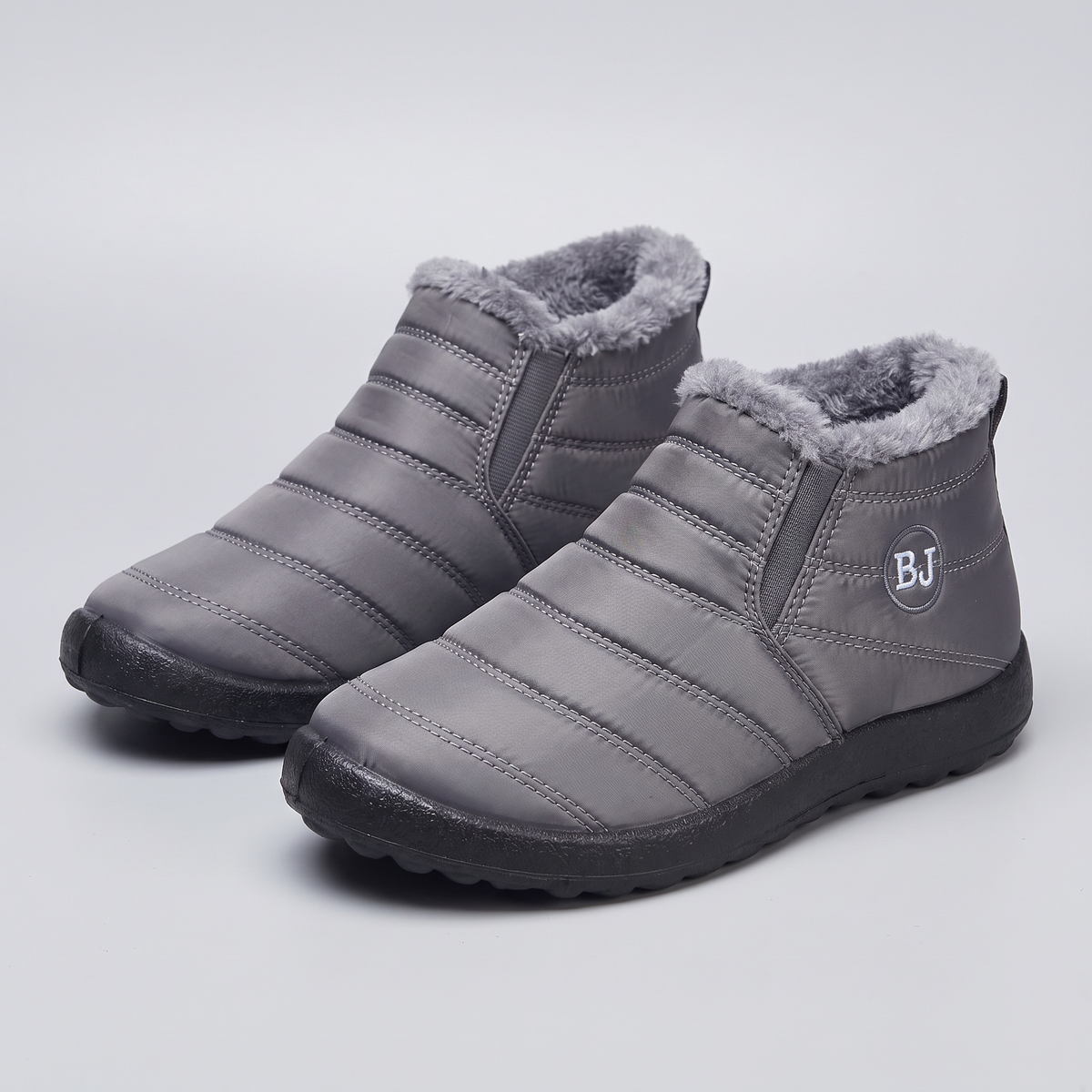 Women's Faux Fur Lined Slip On Snow Boots with Elastic Side Panels