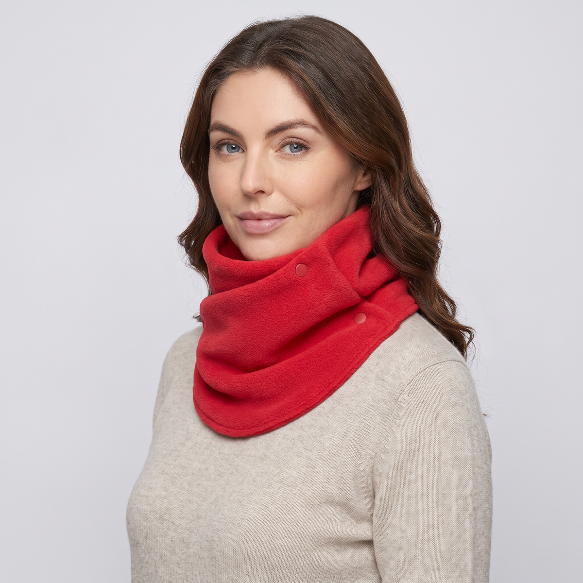 Women's Fleece Neck Warmer Snood with Popper Fastening