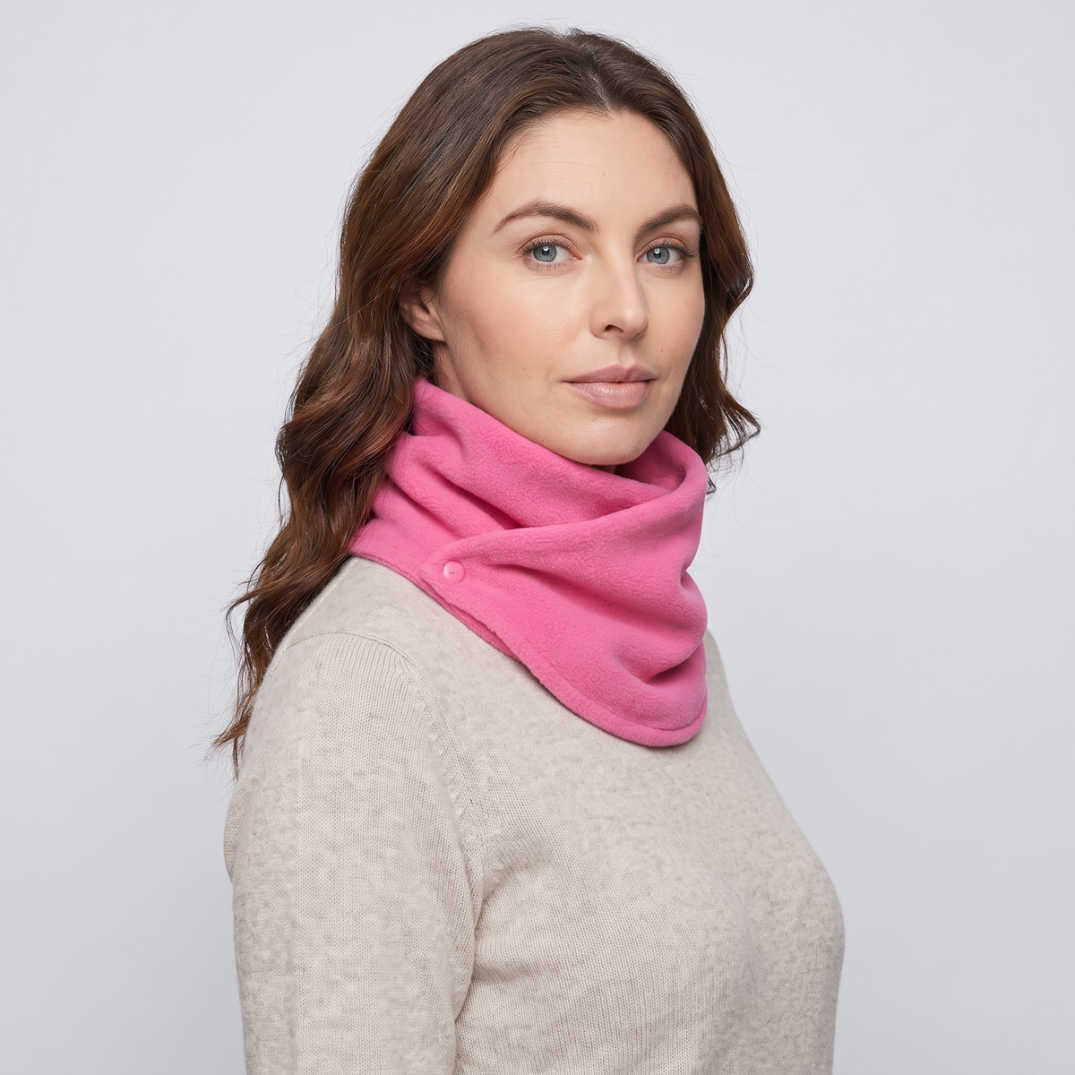 Women's Fleece Neck Warmer Snood with Popper Fastening