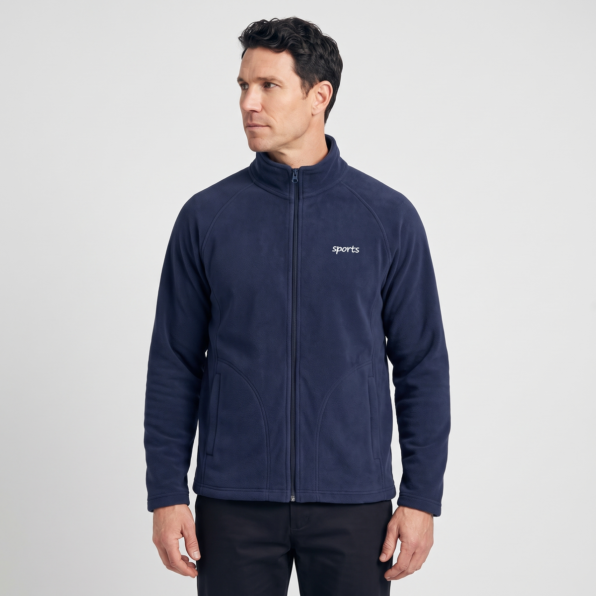 Men's Zip Up Fleece Jacket with Stand Collar