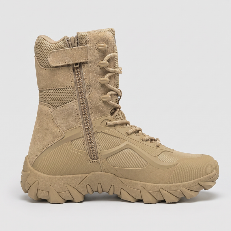 Men's High Top Zip Up Tactical Boots with Lugged Sole and Speed Hooks