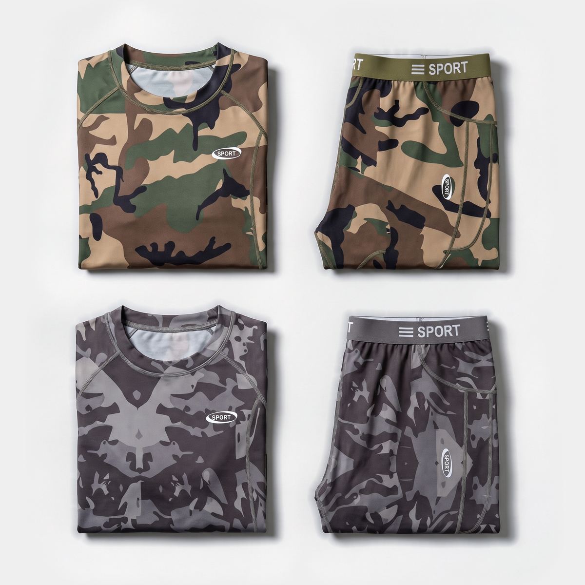 Men's Camo Base Layer Set With Long Sleeve Top And Full Length Leggings