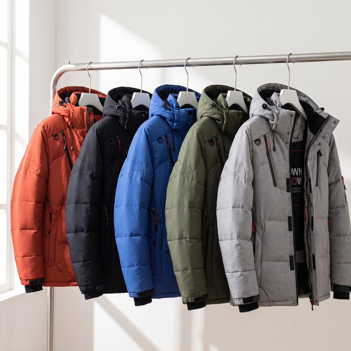 Men's Down Puffer Jacket with Detachable Hood and Multi Zip Pockets
