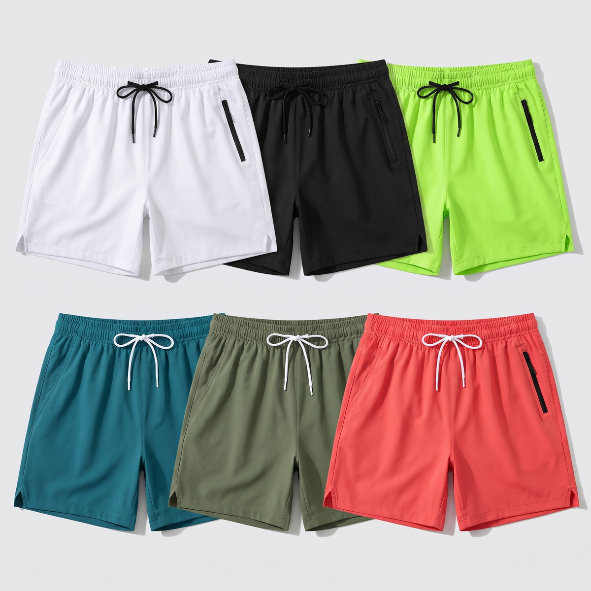 Men's Quick Dry Swim Shorts with Zip Pocket and Drawcord Waist