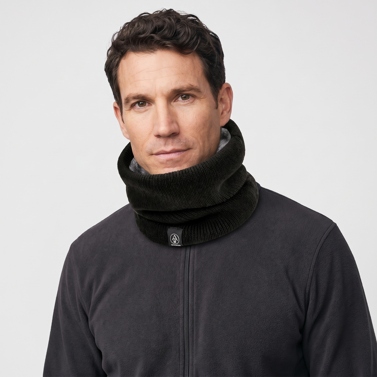 Men's Plush Lined Ribbed Knit Snood Neck Warmer
