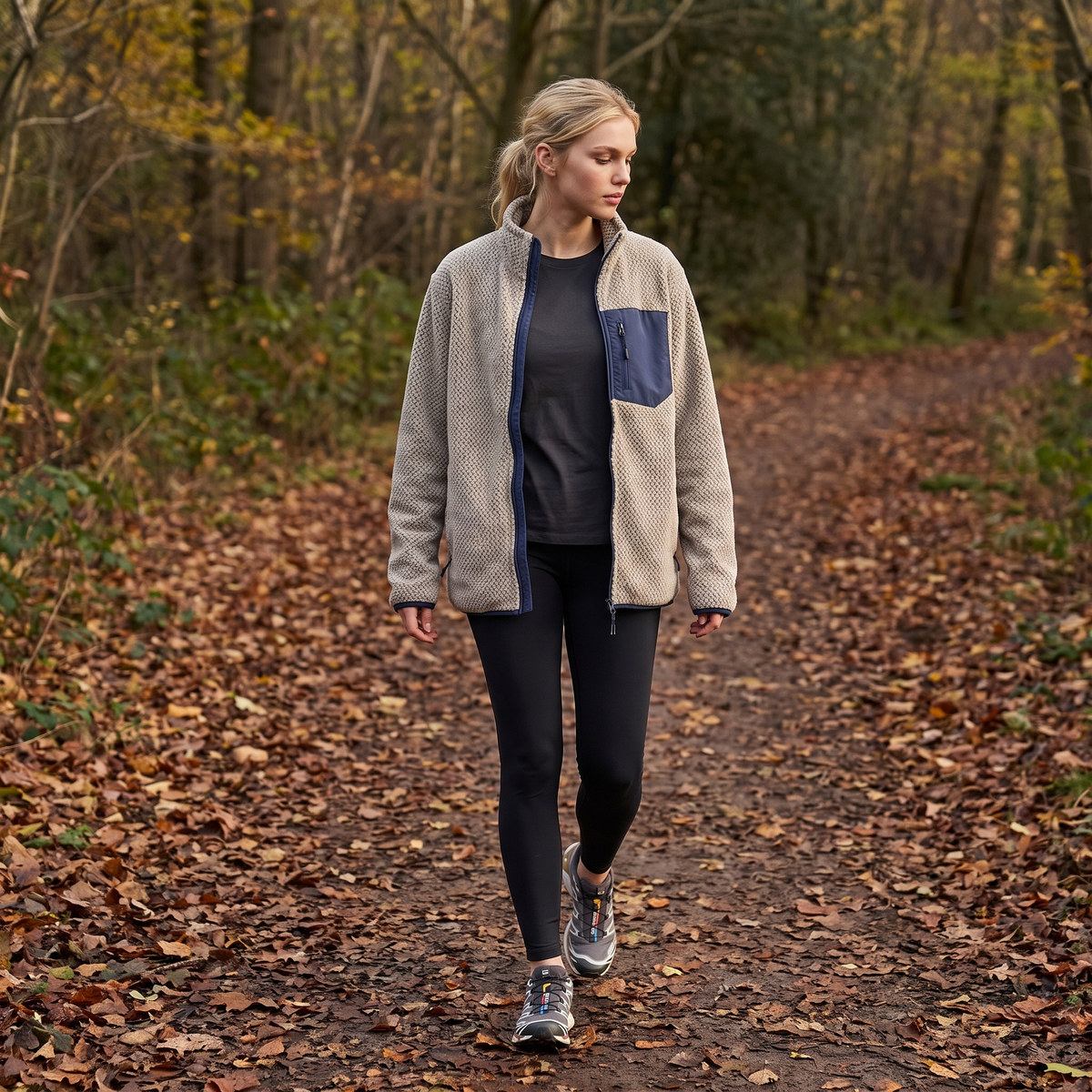 Women's Full Zip Textured Fleece Jacket with Zip Chest Pocket