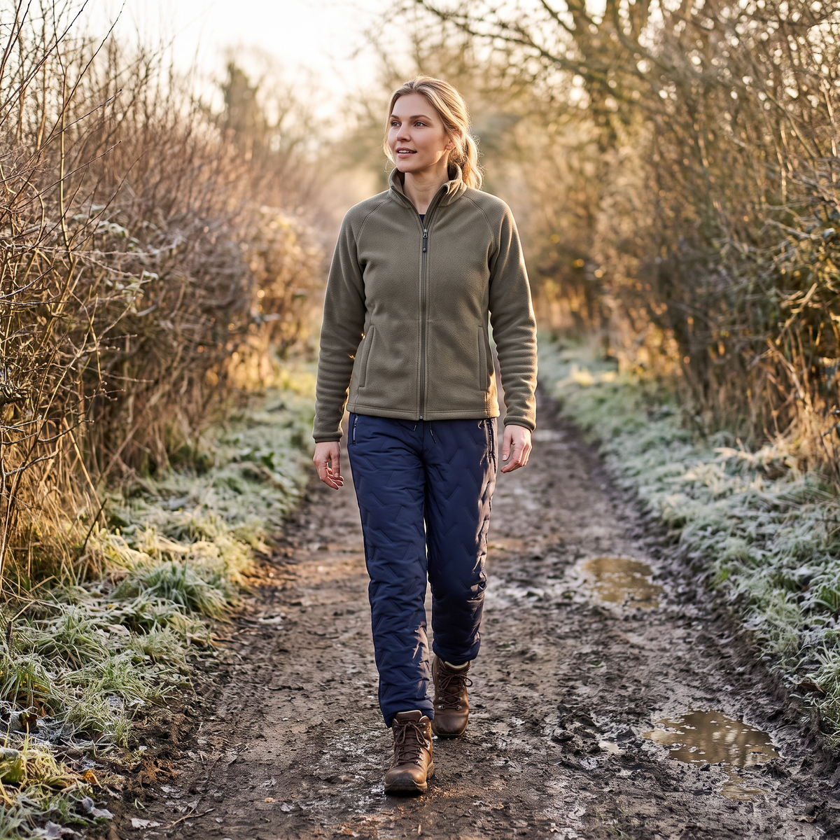 Women's Fleece Lined Quilted Hiking Trousers with Zip Pockets