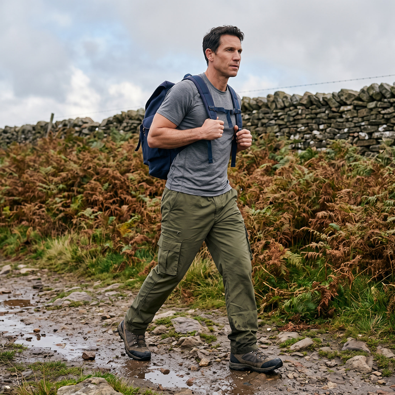 Men's Lightweight Polyester Cargo Walking Trousers with Zip Pockets