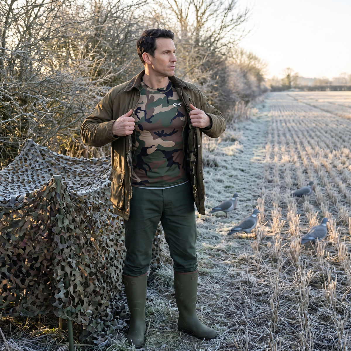 Men's Camo Base Layer Set With Long Sleeve Top And Full Length Leggings