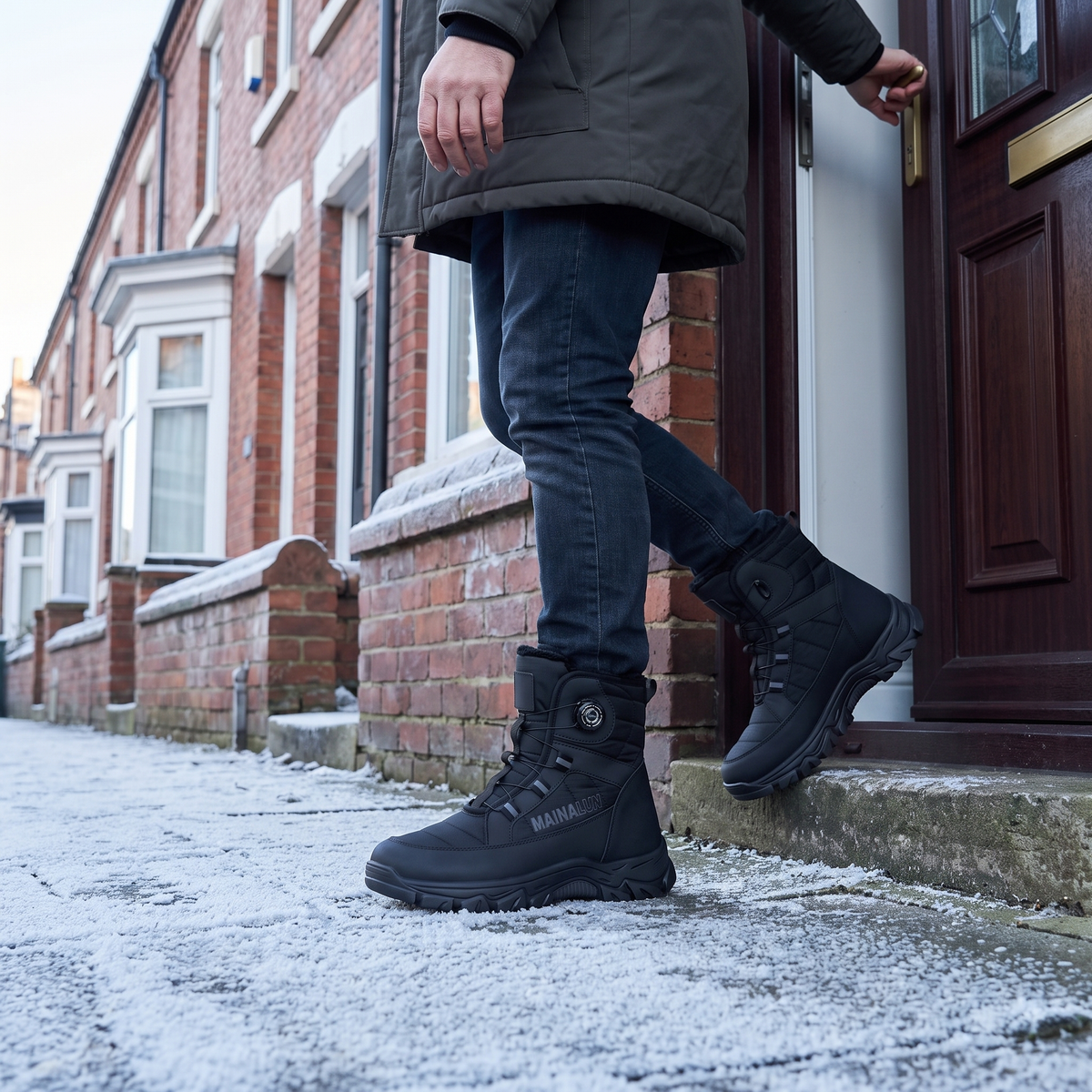 Men's High Top Winter Boots with Rotary Dial Lacing and Plush Lining