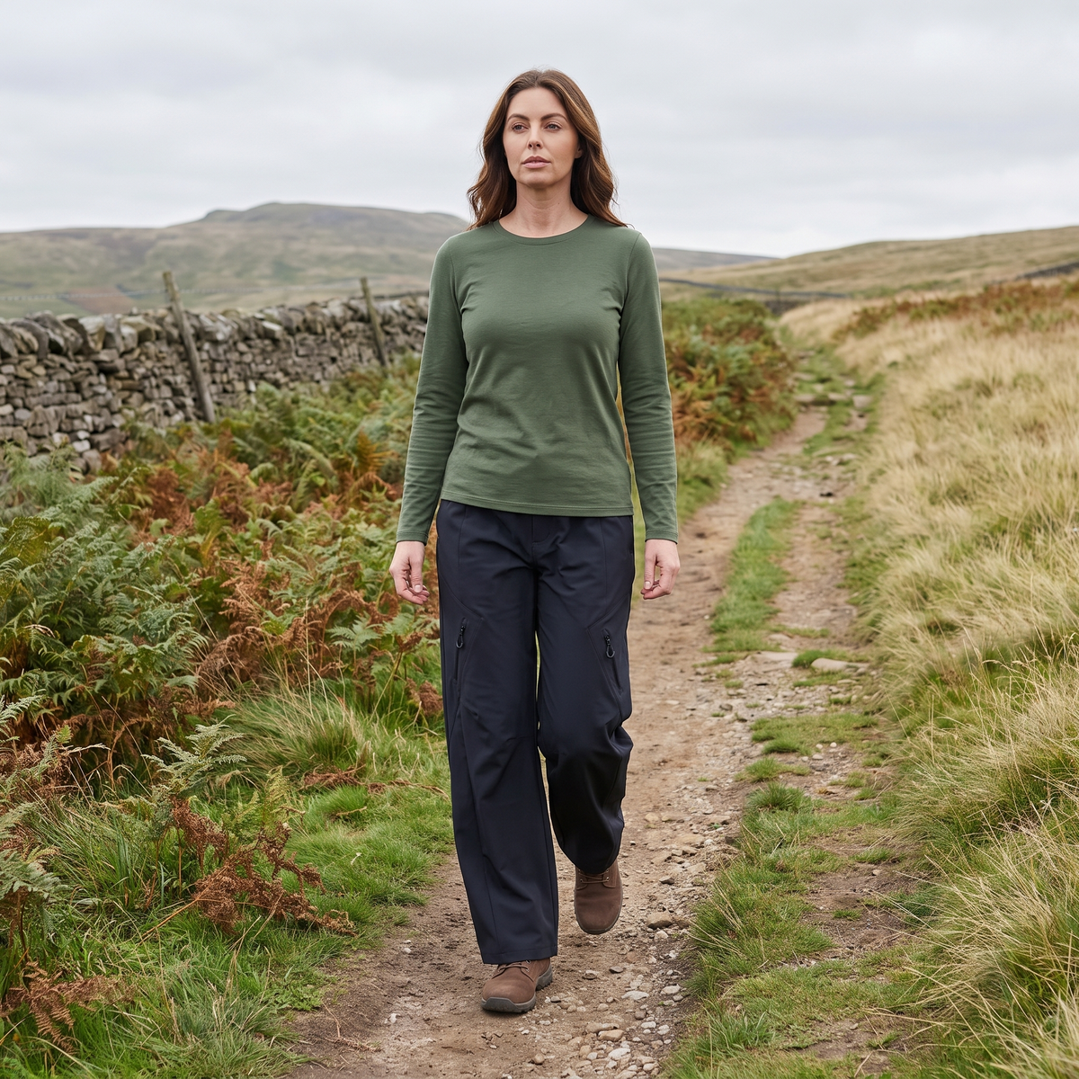 Women's Wide Leg Walking Trousers with Elastic Waist and Zip Pockets