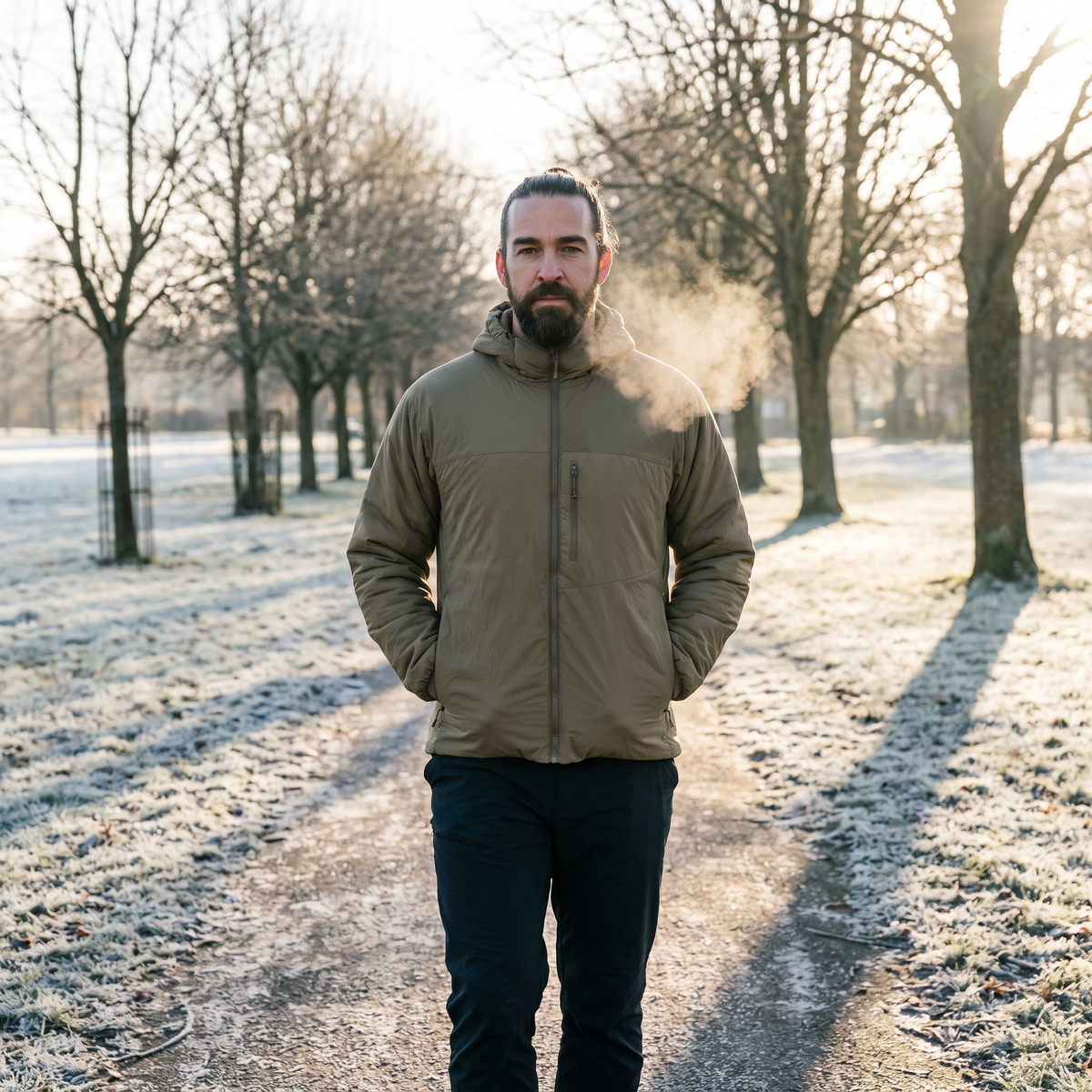 Men's Lightweight Insulated Hooded Jacket with Zip Chest Pocket