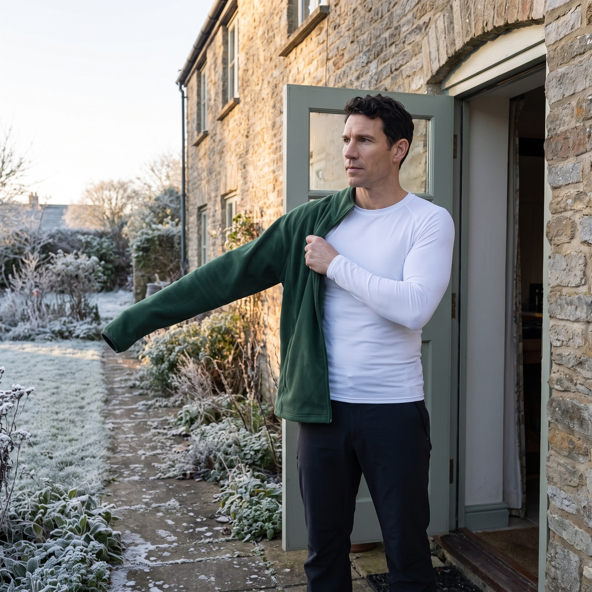 Men's Long Johns Set With Crew Neck Top And Raglan Sleeve Leggings