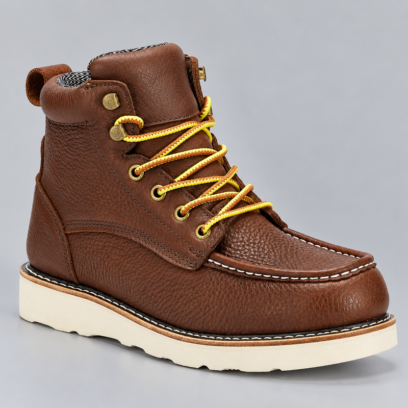 Men's Waterproof Soft Toe Leather Work Boots with Vibram Wedge Sole