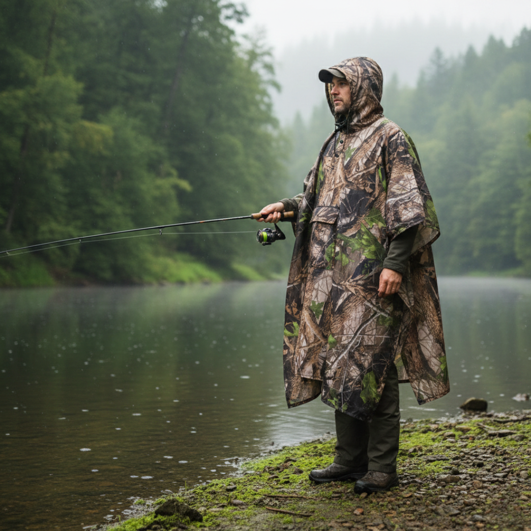 Men's Camo Water Resistant Rain Poncho with Hood