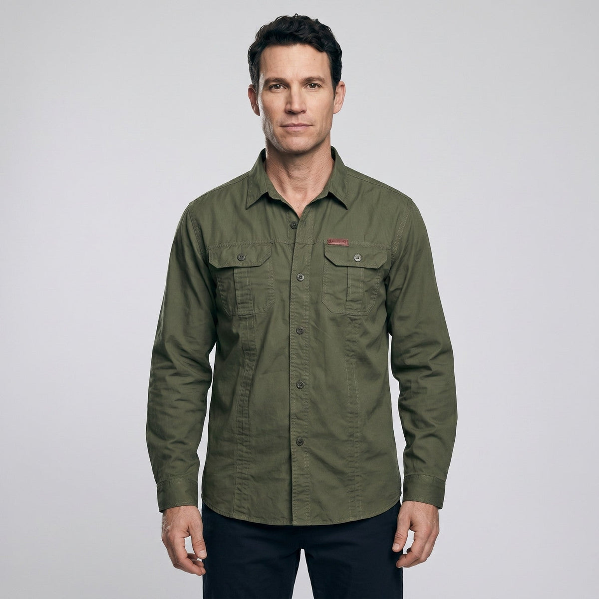 Men's Cotton Field Shirt With Double Chest Pockets And Long Sleeves