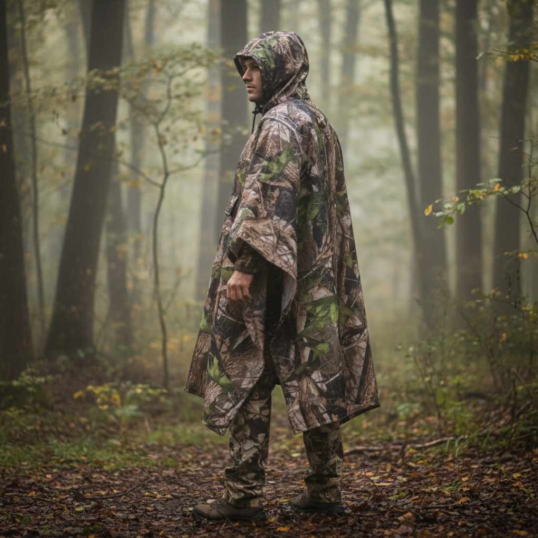 Men's Camo Water Resistant Rain Poncho with Hood