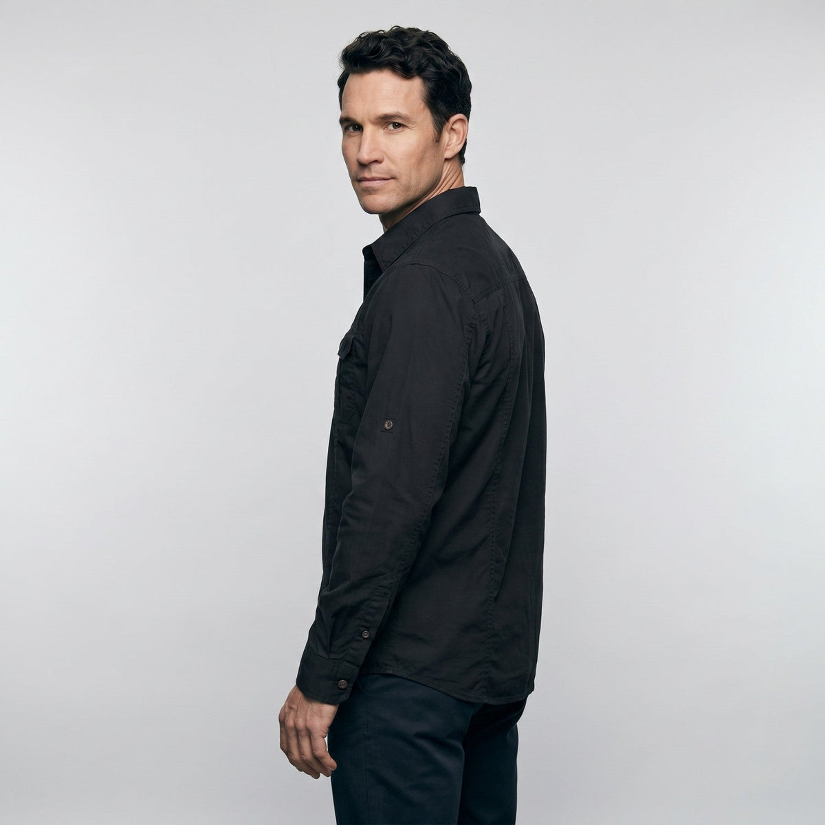 Men's Cotton Field Shirt With Double Chest Pockets And Long Sleeves