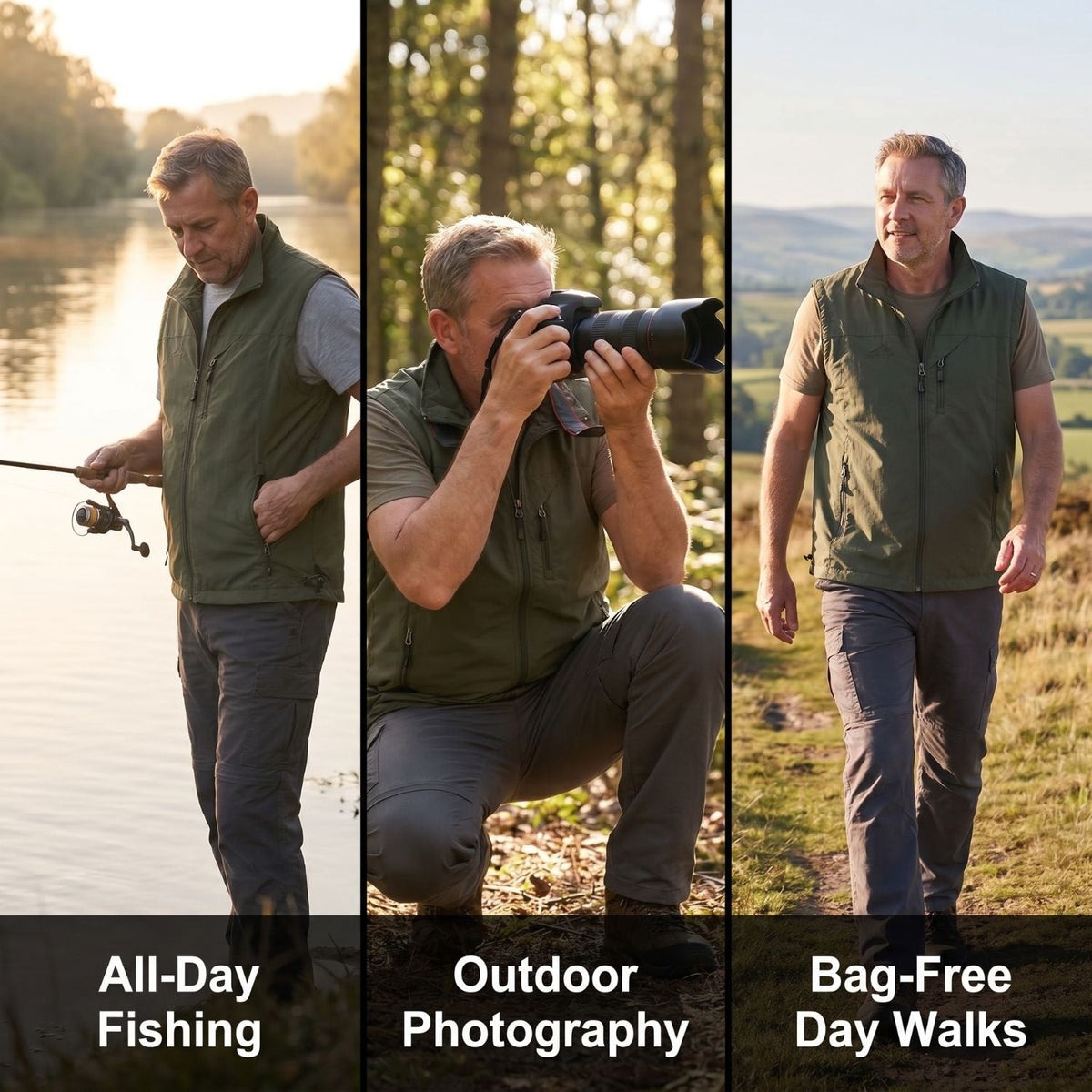 Men's Lightweight Hiking Vest with Zip Pockets and Mesh Lining