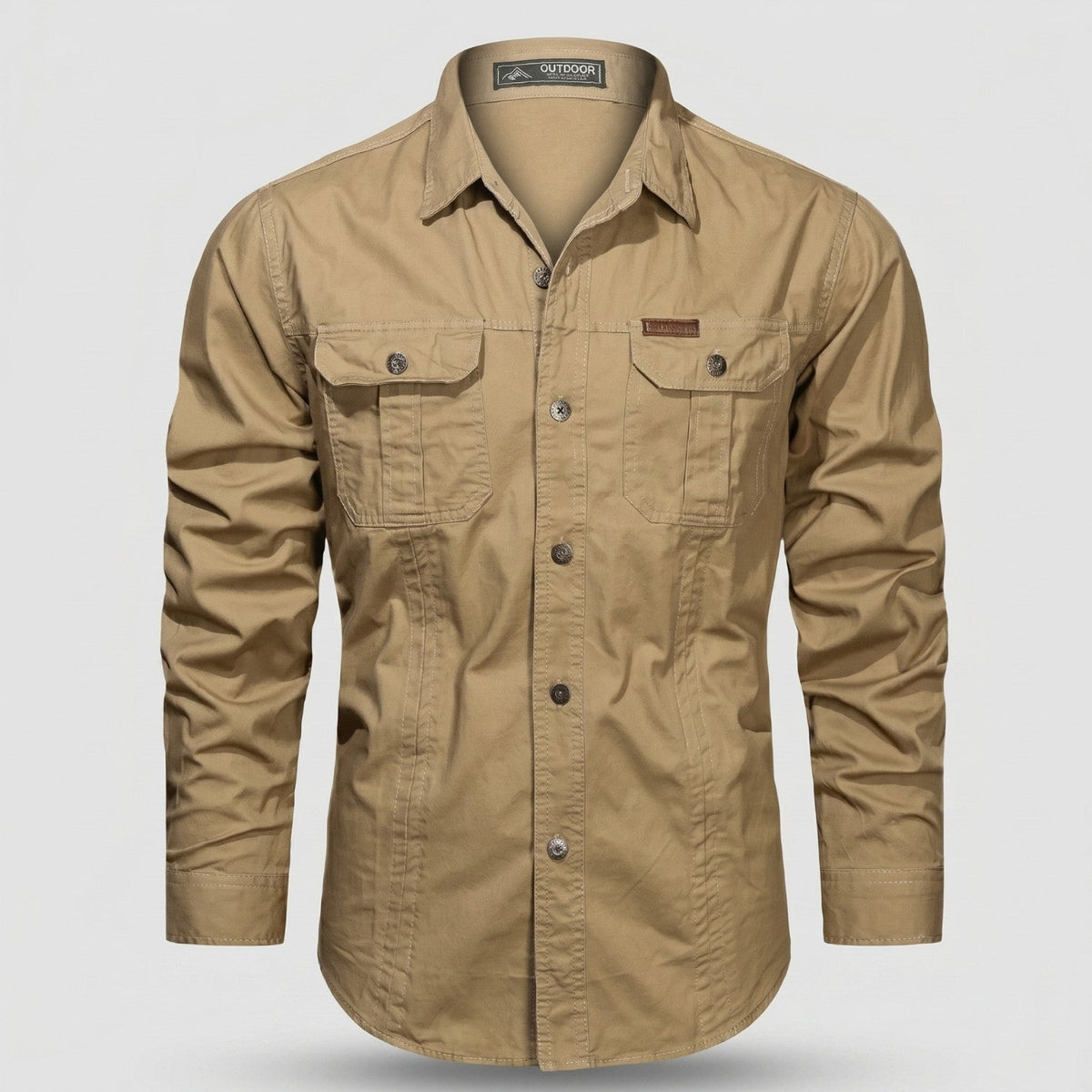 Men's Cotton Field Shirt With Double Chest Pockets And Long Sleeves