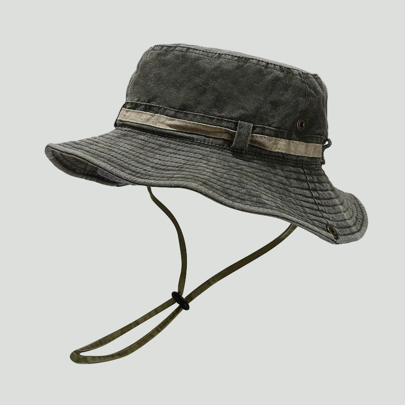 Men's Wide Brim Packable Cotton Boonie Hat with Chin Strap