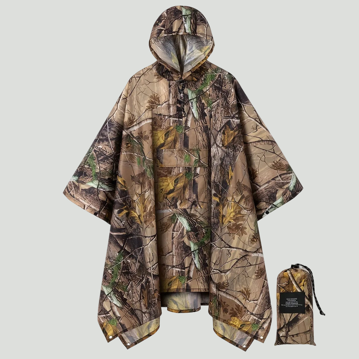 Men's Camo Water Resistant Rain Poncho with Hood