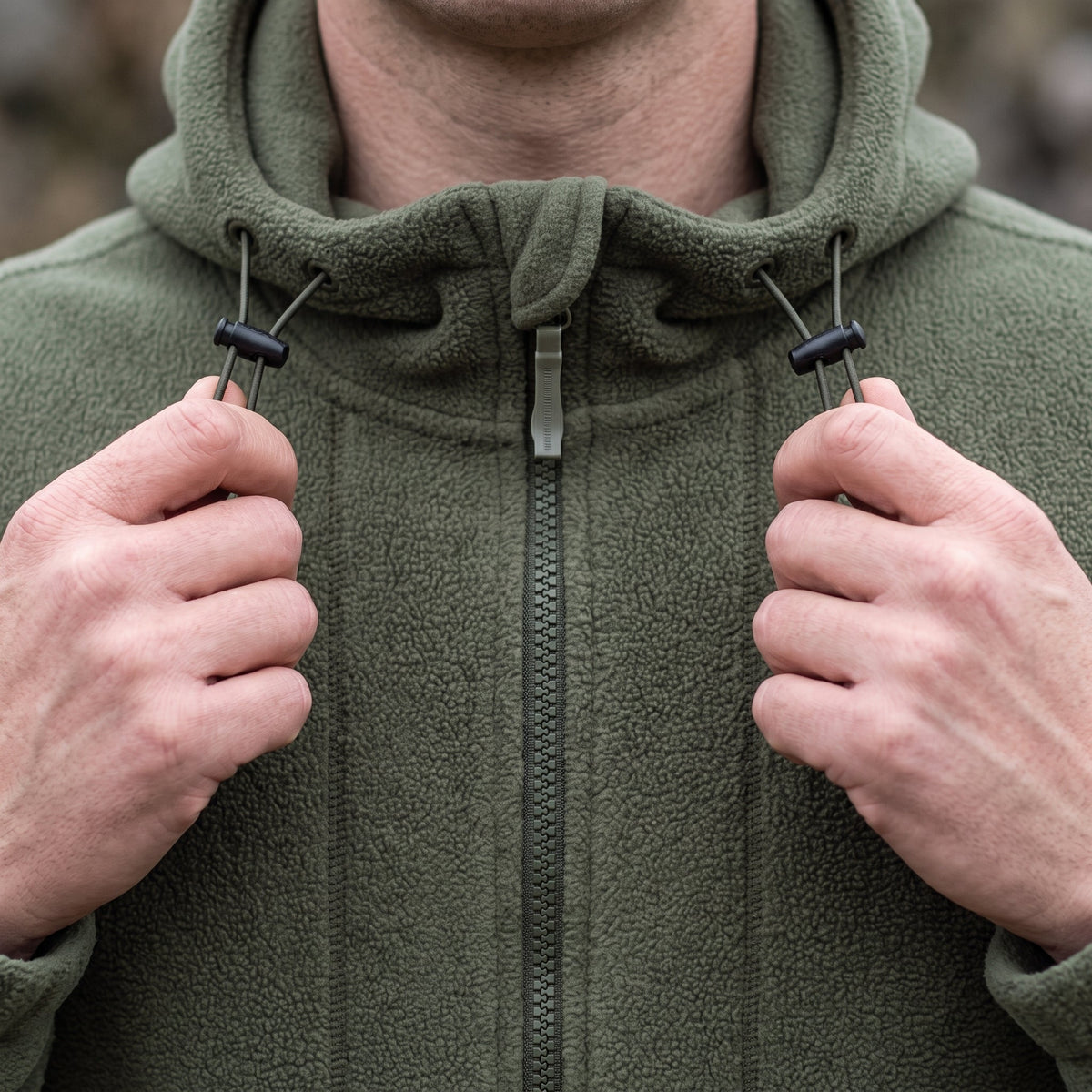 Men's Windproof Hooded Fleece Jacket with Zip Pockets