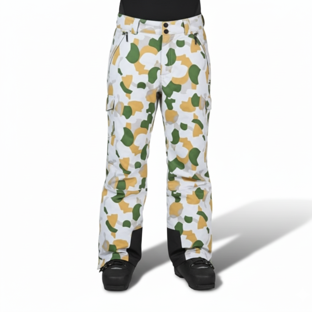 Men's Waterproof Insulated Cargo Snow Pants with Camo Print and Boot Gaiters