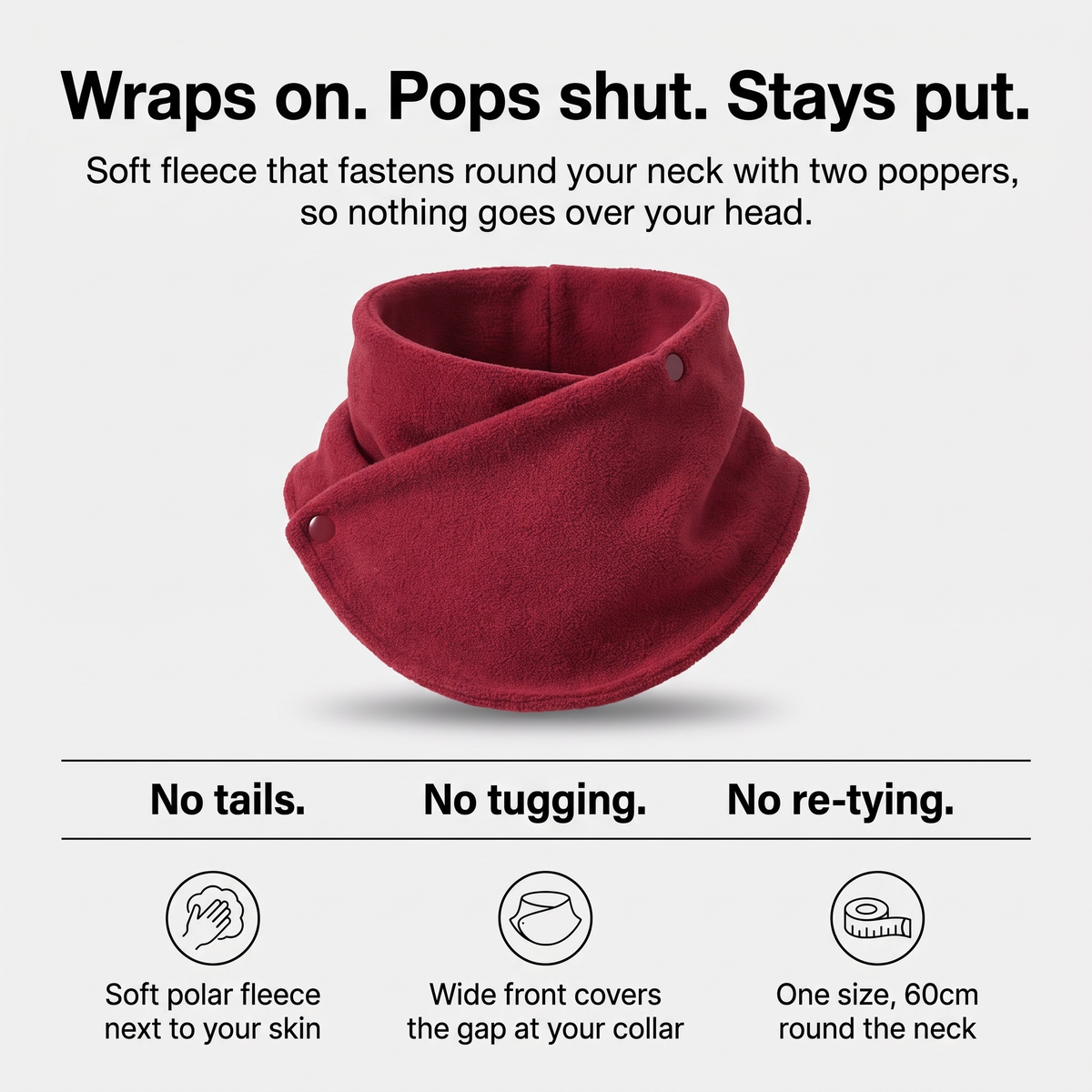 Women's Fleece Neck Warmer Snood with Popper Fastening