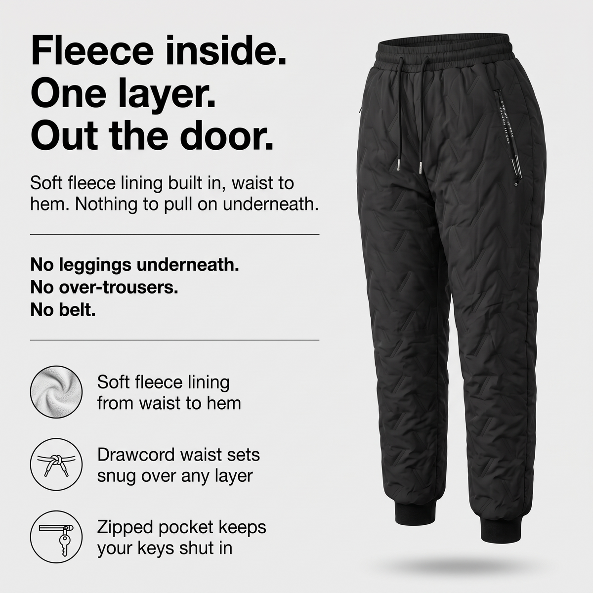 Women's Fleece Lined Quilted Winter Trousers with Zip Hip Pockets
