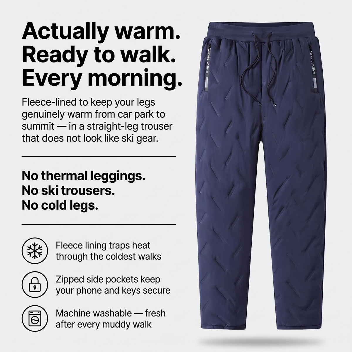 Women's Fleece Lined Quilted Hiking Trousers with Zip Pockets
