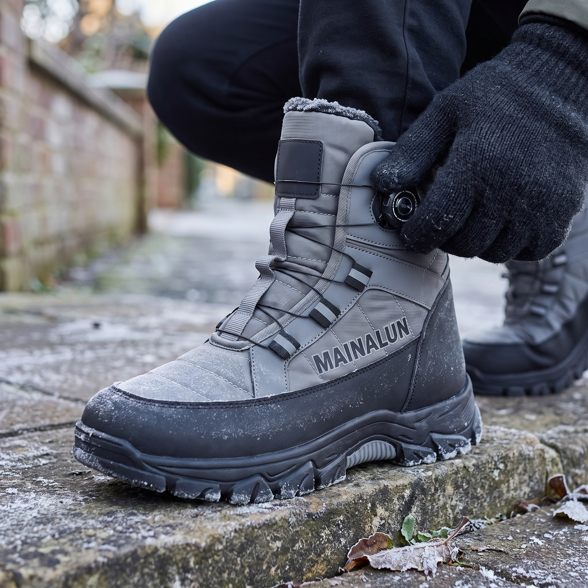 Men's High Top Winter Boots with Rotary Dial Lacing and Plush Lining