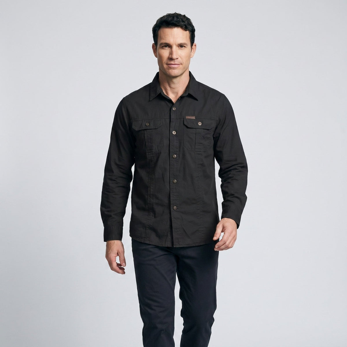 Men's Cotton Field Shirt With Double Chest Pockets And Long Sleeves