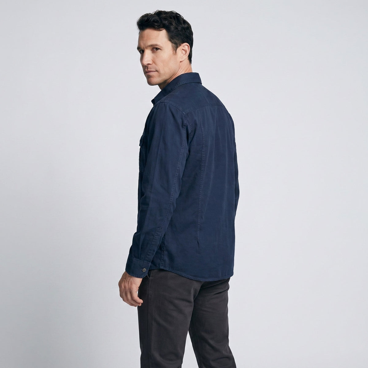 Men's Cotton Field Shirt With Double Chest Pockets And Long Sleeves