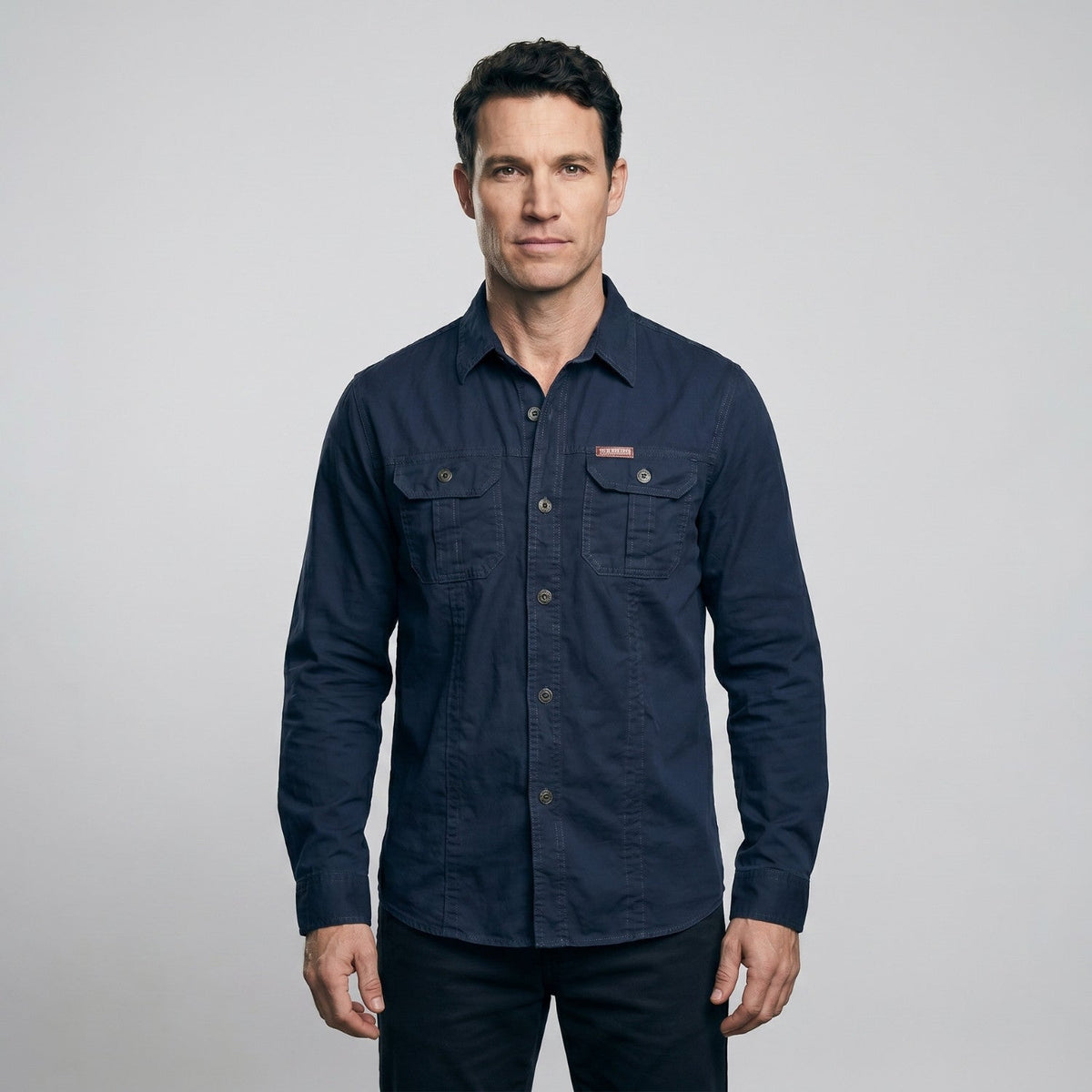 Men's Cotton Field Shirt With Double Chest Pockets And Long Sleeves