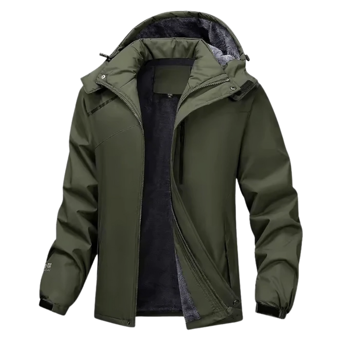 Men's Waterproof Fleece Lined Windproof Jacket with Hood