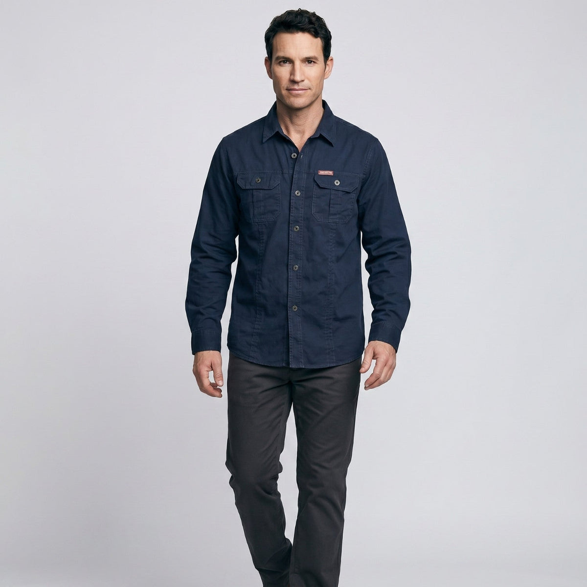 Men's Cotton Field Shirt With Double Chest Pockets And Long Sleeves