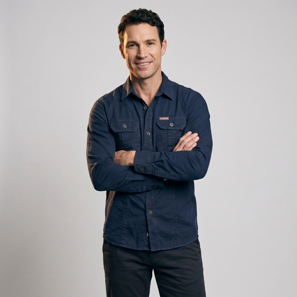 Men's Cotton Field Shirt With Double Chest Pockets And Long Sleeves