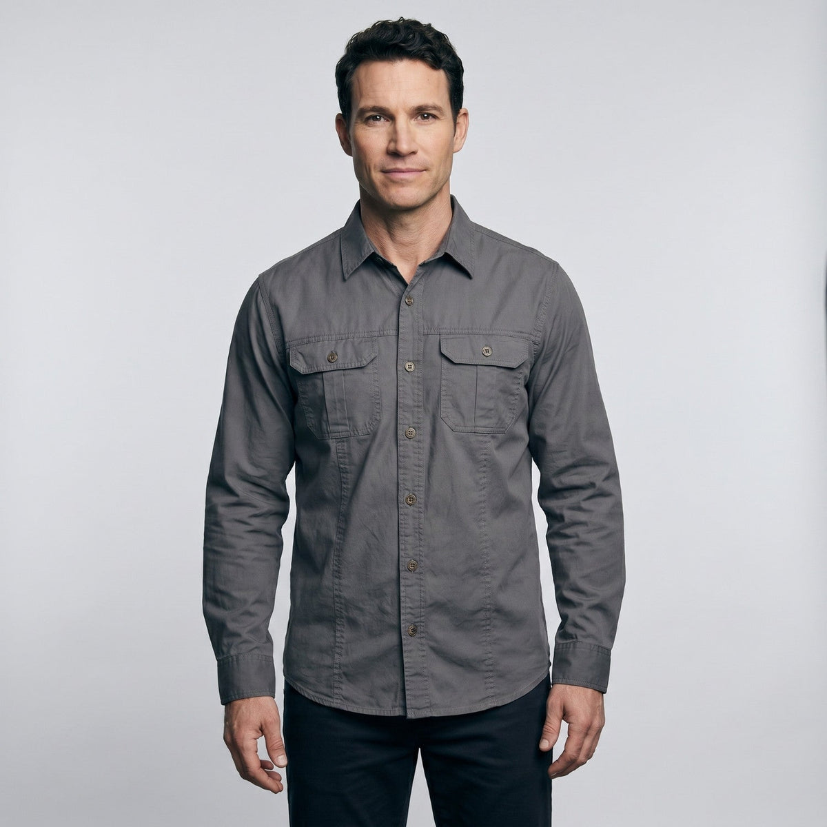 Men's Cotton Field Shirt With Double Chest Pockets And Long Sleeves