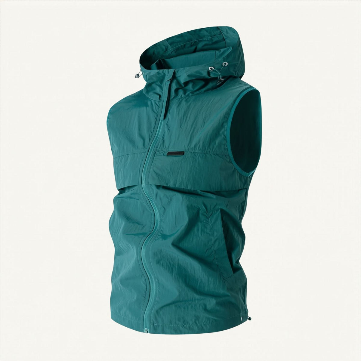 Men's Lightweight Windproof Hooded Vest With Drawstring Hem