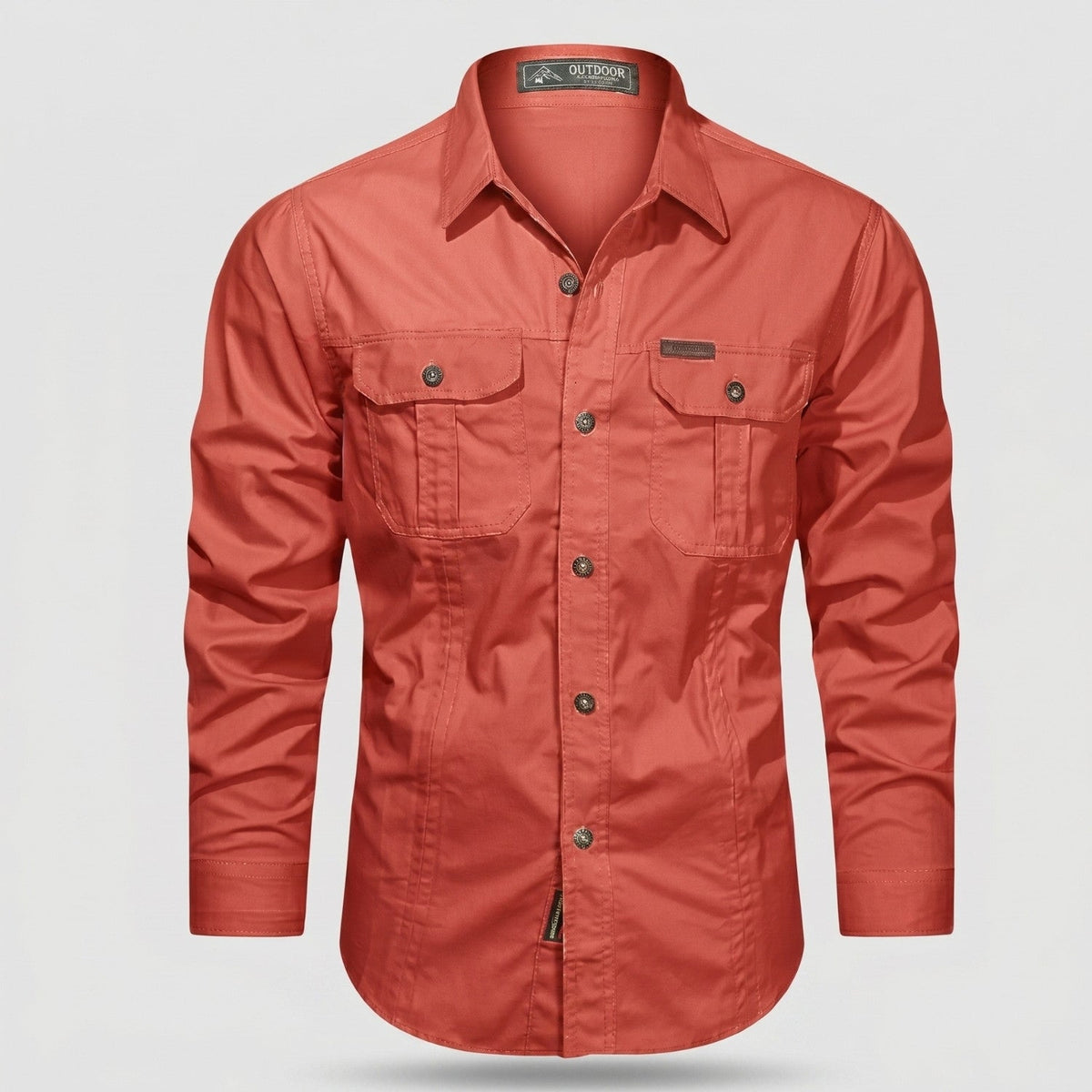 Men's Cotton Field Shirt With Double Chest Pockets And Long Sleeves