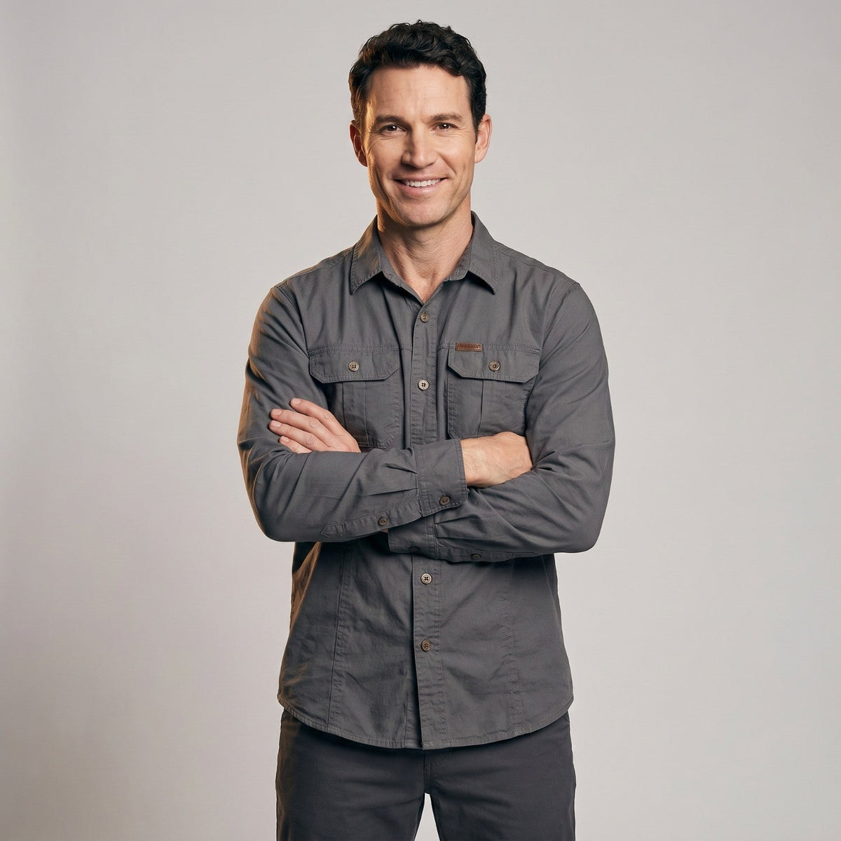 Men's Cotton Field Shirt With Double Chest Pockets And Long Sleeves